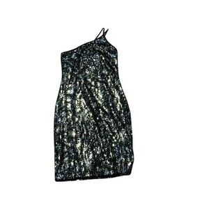 Express Women's Size 9/10 Black Sequin Asymmetric Halter Dress Cocktail Shimmer